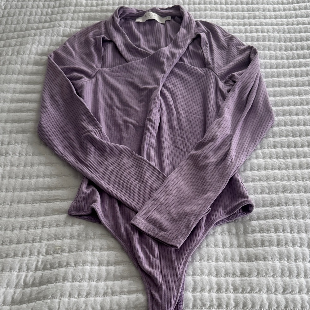 ASTR the label long sleeve purple bodysuit